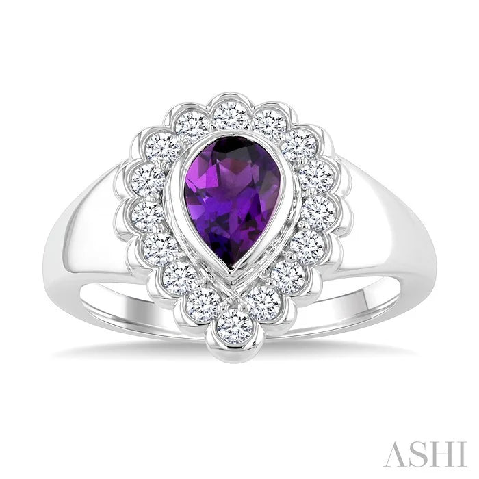 Silver Bold Pear Shape Gemstone Ring