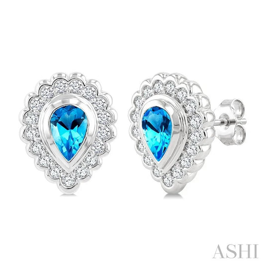 Silver Bold Pear Shape Gemstone Earrings