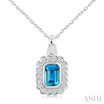 Silver Bold Emerald Shape Gemstone Pendant