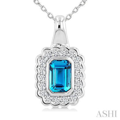 Silver Bold Emerald Shape Gemstone Pendant