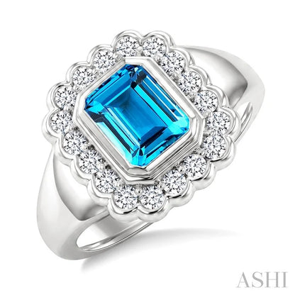 Silver Bold Emerald Shape Gemstone Ring