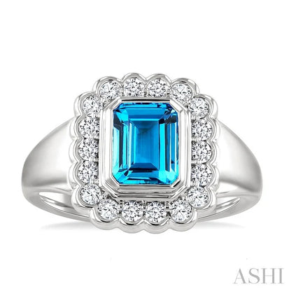 Silver Bold Emerald Shape Gemstone Ring