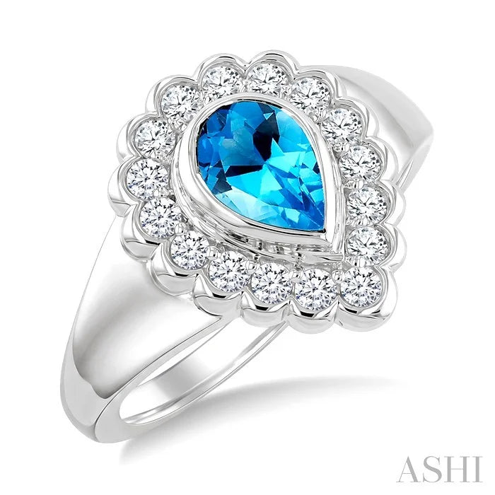 Silver Bold Pear Shape Gemstone Ring