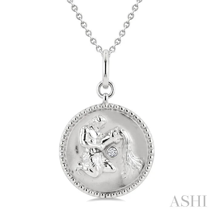Silver Aquarius Zodiac Medallion Pendant