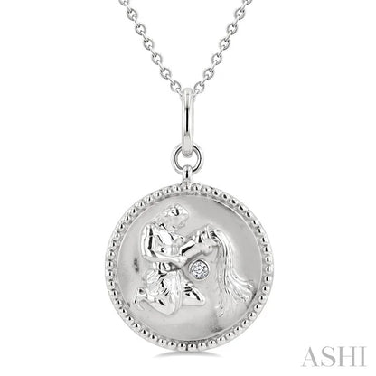 Silver Aquarius Zodiac Medallion Pendant