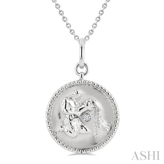 Silver Aquarius Zodiac Medallion Pendant
