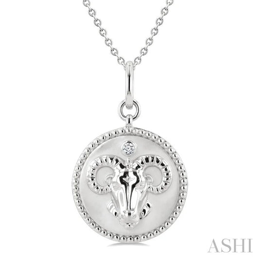 Silver Aries Zodiac Medallion Pendant