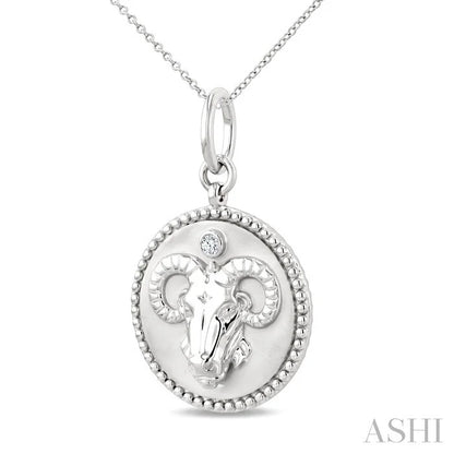 Silver Aries Zodiac Medallion Pendant