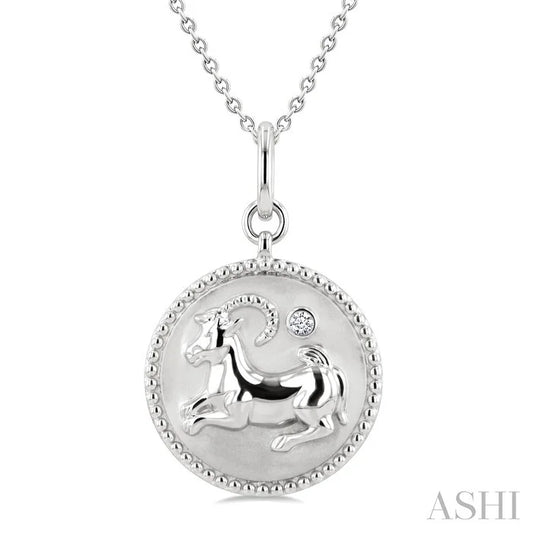 Silver Capricorn Zodiac Medallion Pendant
