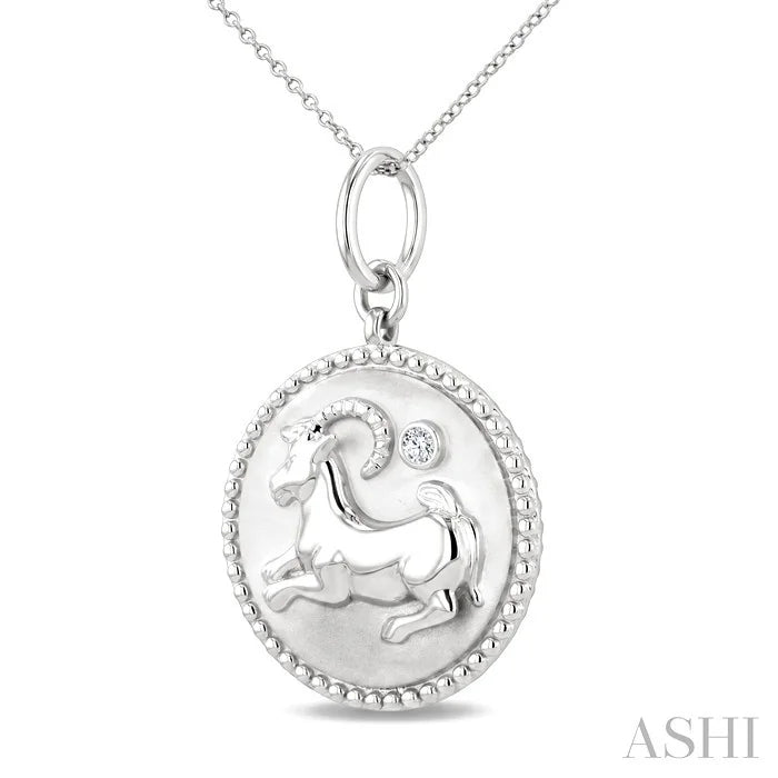 Silver Capricorn Zodiac Medallion Pendant