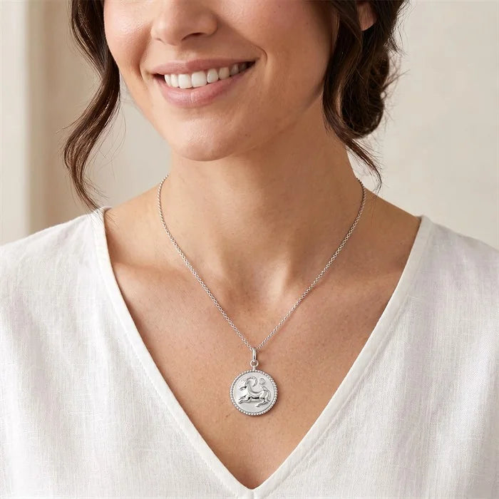 Silver Capricorn Zodiac Medallion Pendant
