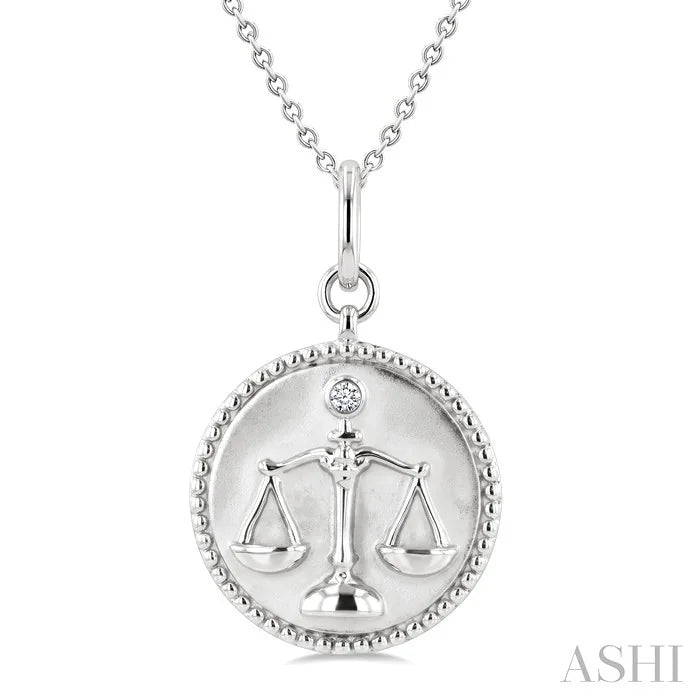 Silver Libra Zodiac Medallion Pendant