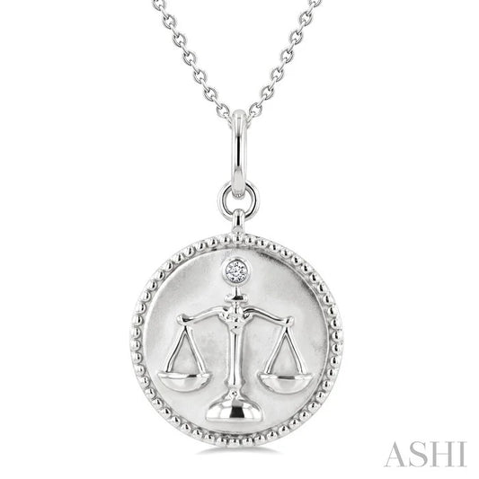 Silver Libra Zodiac Medallion Pendant
