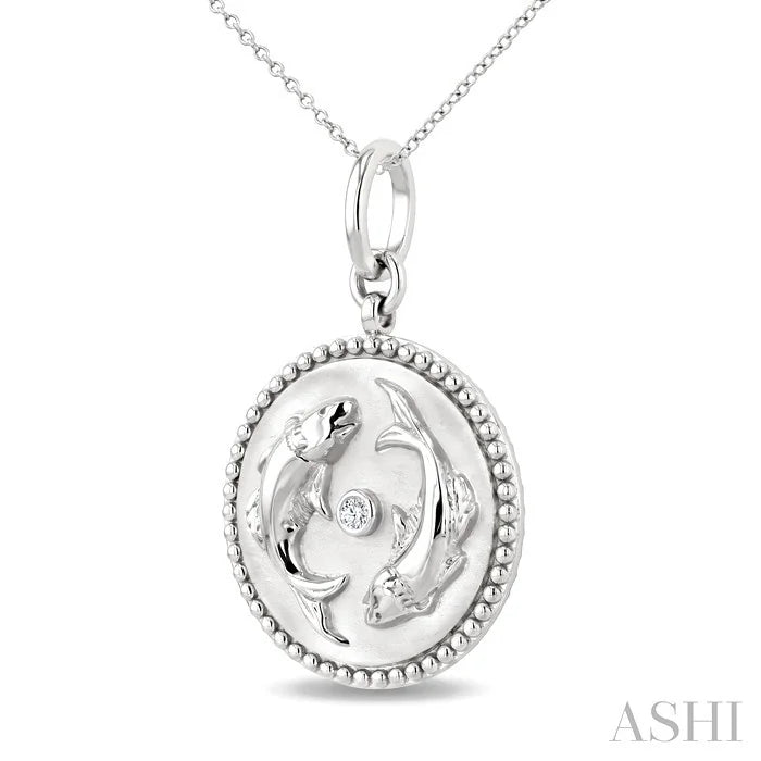 Silver Pisces Zodiac Medallion Pendant
