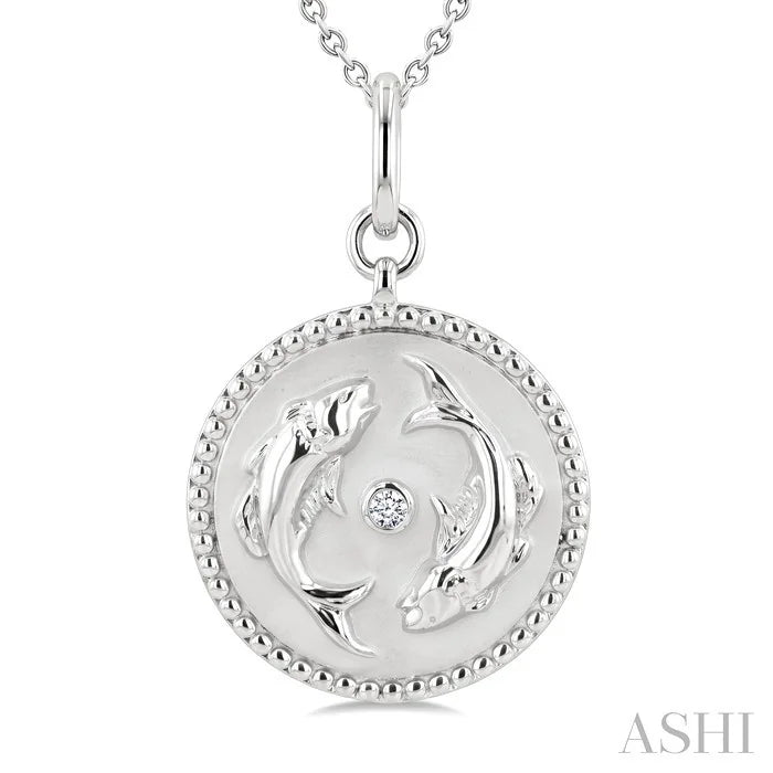 Silver Pisces Zodiac Medallion Pendant