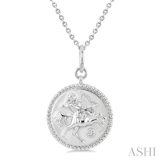Silver Sagittarius Zodiac Medallion Pendant