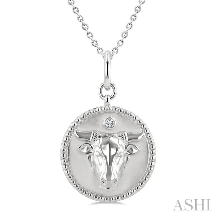 Silver Taurus Zodiac Medallion Pendant