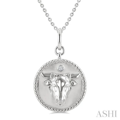 Silver Taurus Zodiac Medallion Pendant