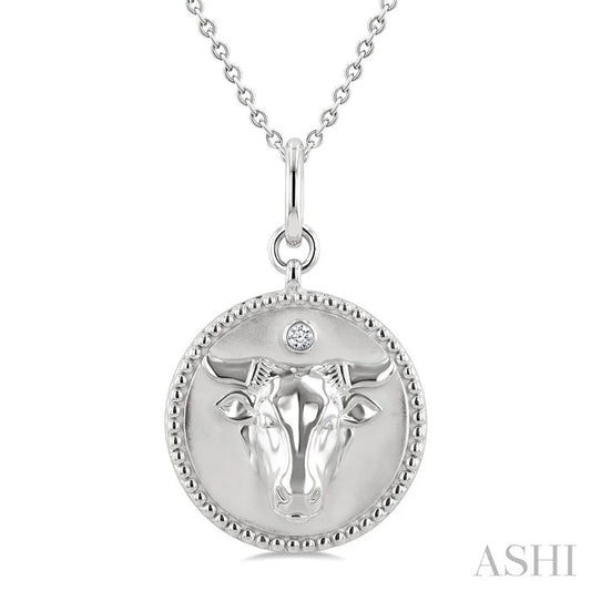 Silver Taurus Zodiac Medallion Pendant