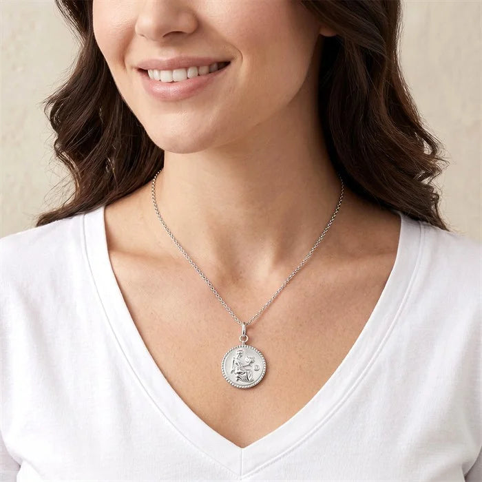 Silver Virgo Zodiac Medallion Pendant