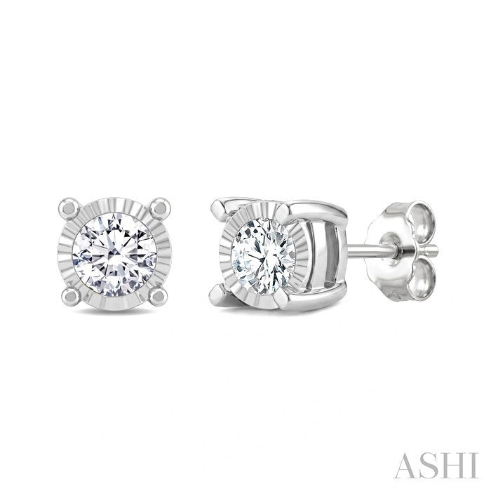 Silver Miracle Plate Diamond Fashion Stud Earrings