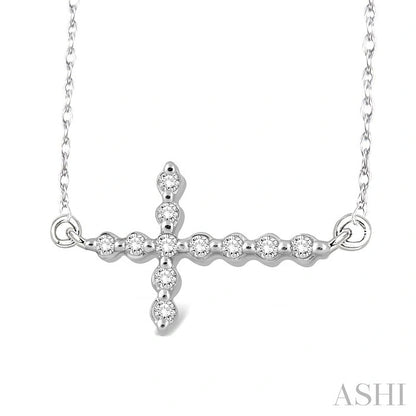 Silver Sideway Cross Diamond Fashion Pendant