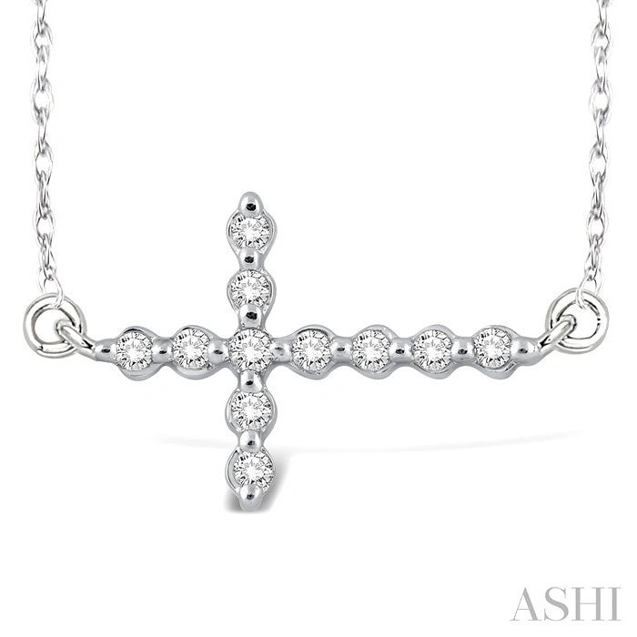 Silver Sideway Cross Diamond Fashion Pendant