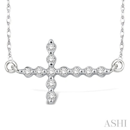 Silver Sideway Cross Diamond Fashion Pendant
