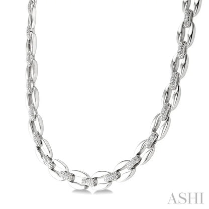Silver Bold Oval Shape Link Diamond Fashion Necklace