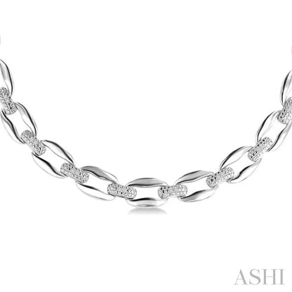 Silver Bold Oval Shape Link Diamond Fashion Necklace