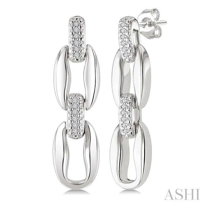Silver Bold Oval Shape Link Diamond Fashion Earrings