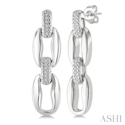 Silver Bold Oval Shape Link Diamond Fashion Earrings