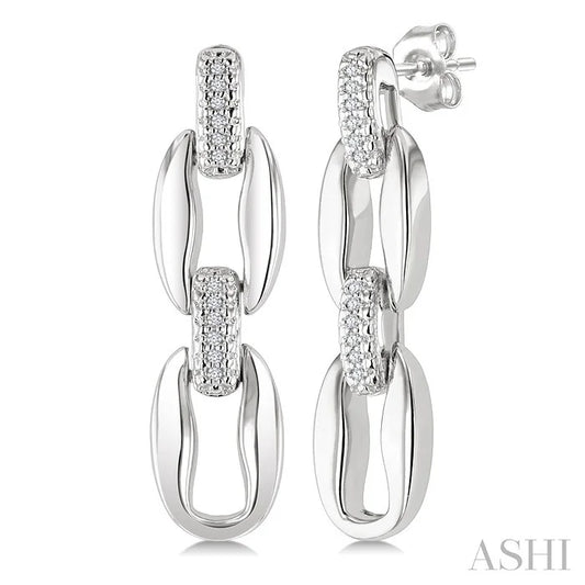 Silver Bold Oval Shape Link Diamond Fashion Earrings
