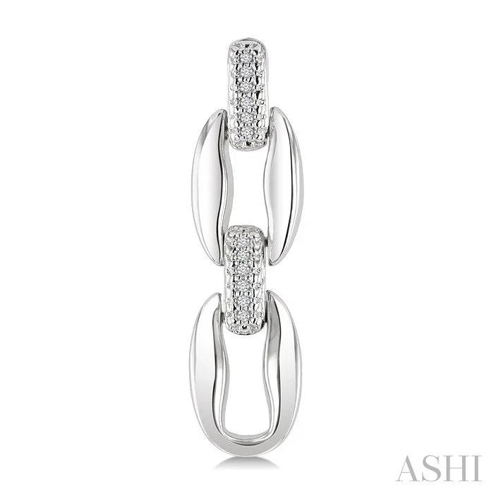 Silver Bold Oval Shape Link Diamond Fashion Earrings