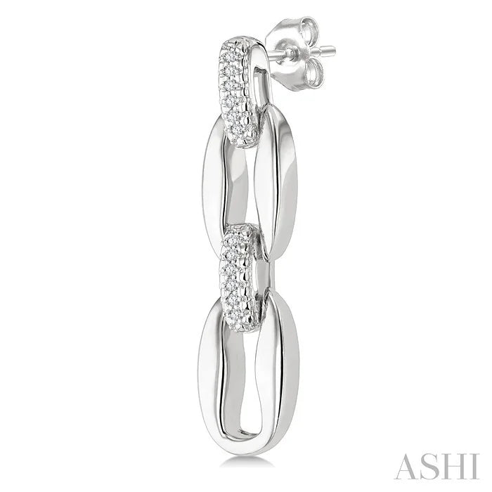 Silver Bold Oval Shape Link Diamond Fashion Earrings