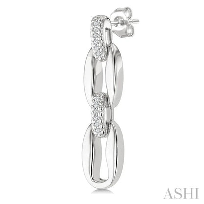 Silver Bold Oval Shape Link Diamond Fashion Earrings