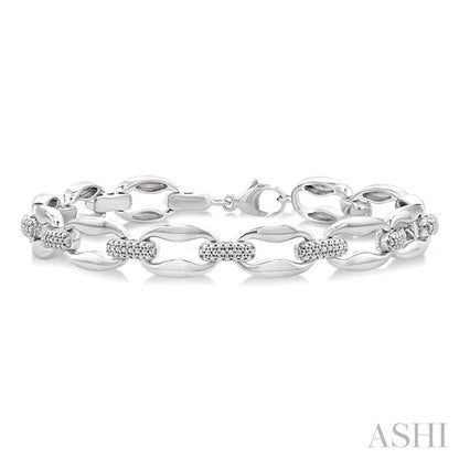 Silver Bold Oval Shape Link Diamond Fashion Bracelet