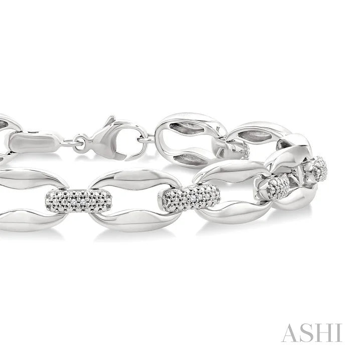 Silver Bold Oval Shape Link Diamond Fashion Bracelet