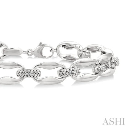 Silver Bold Oval Shape Link Diamond Fashion Bracelet