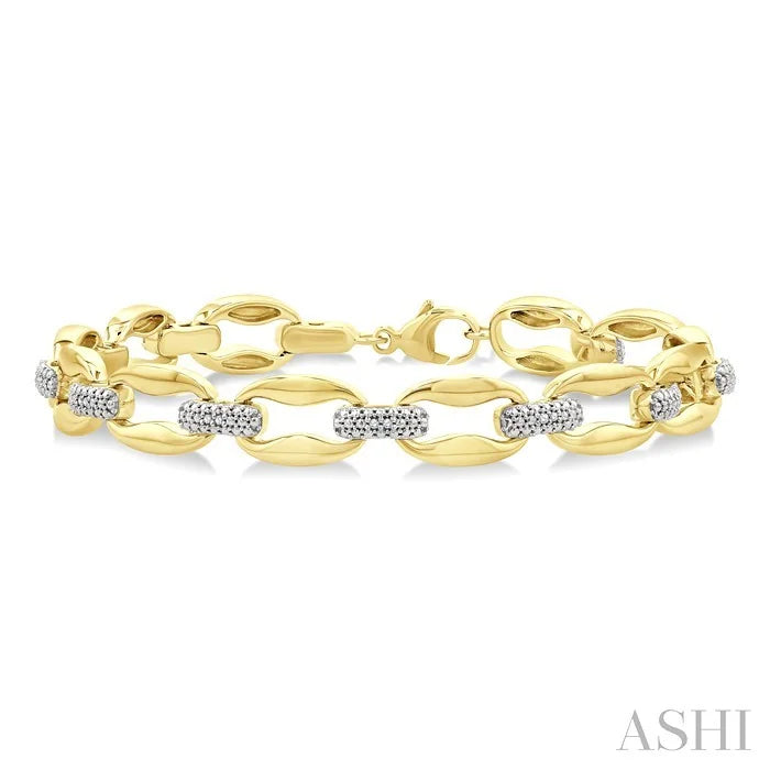 Gold Vermeil Bold Oval Shape Link Diamond Fashion Bracelet