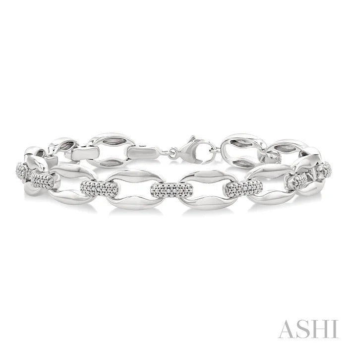 Silver Bold Oval Shape Link Diamond Fashion Bracelet