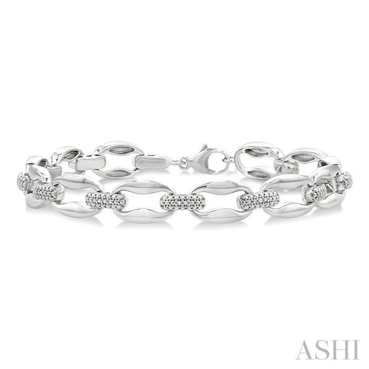 Silver Bold Oval Shape Link Diamond Fashion Bracelet