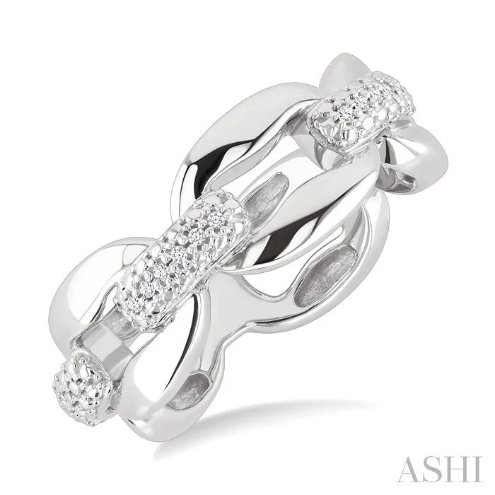 Silver Bold Oval Shape Link Diamond Fashion Ring