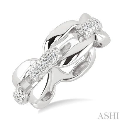 Silver Bold Oval Shape Link Diamond Fashion Ring
