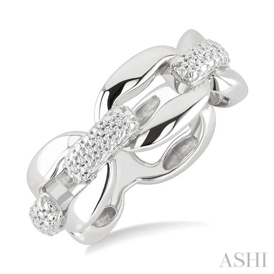 Silver Bold Oval Shape Link Diamond Fashion Ring