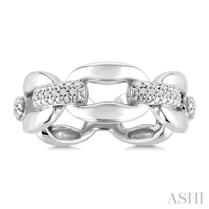 Silver Bold Oval Shape Link Diamond Fashion Ring