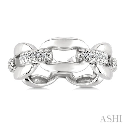 Silver Bold Oval Shape Link Diamond Fashion Ring