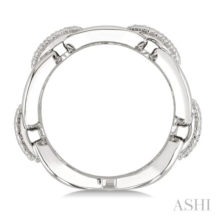 Silver Bold Oval Shape Link Diamond Fashion Ring