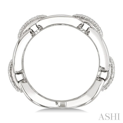 Silver Bold Oval Shape Link Diamond Fashion Ring
