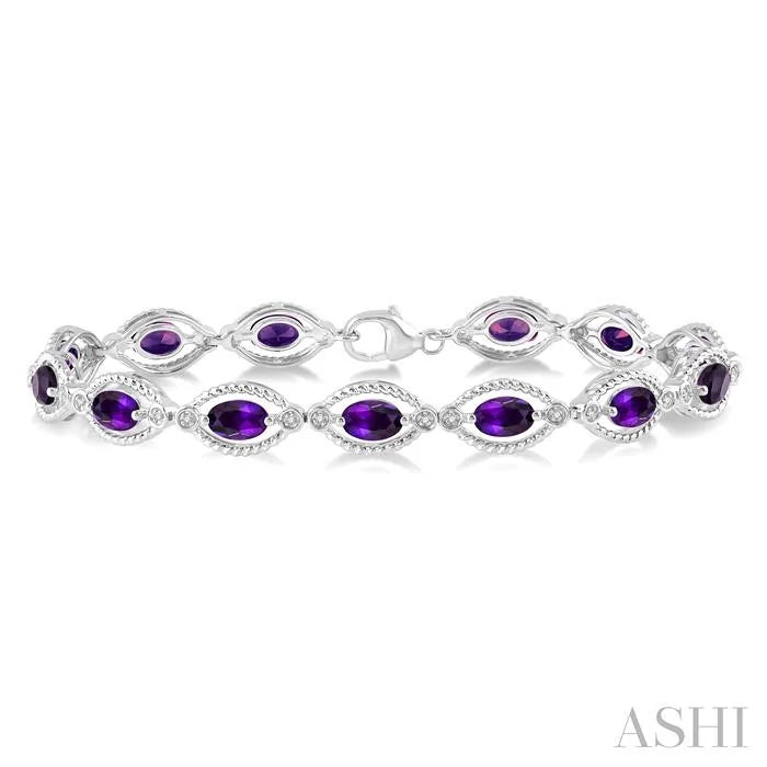 Silver Oval Shape Gemstone & Diamond Bracelet